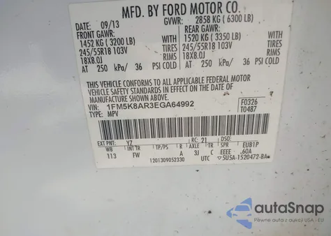 2014 Ford Police Interceptor из США, поврежденный, VIN 1FM5K8AR3EGA64992